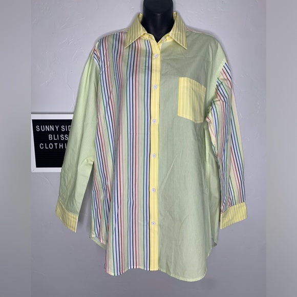 Free People Solid & Striped Rainbow Color Block Dress Shirt Size Medium - Picture 2 of 16